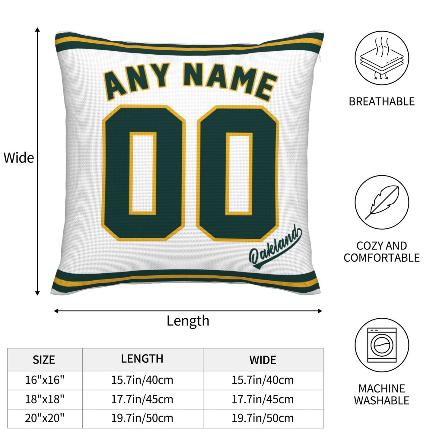 Custom Oakland Athletics Pillow Decorative Throw Pillow Case - Print Personalized Football Team Fans Name & Number Birthday Gift Football Pillows