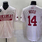 A.Razorbacks #14 Gage Wood White Pinstripe 2025 World Series Stitched American College Jerseys