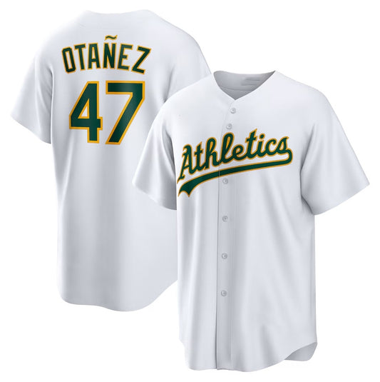 Oakland Athletics #47 Michel Otañez Home Replica Jersey - White Stitched Baseball Jersey