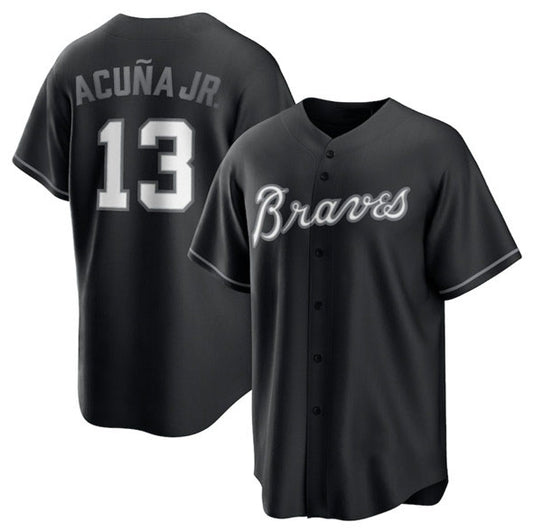 Atlanta Braves #13 Ronald Acuna Jr. Black Lights Out Limited Stitched Baseball Jersey