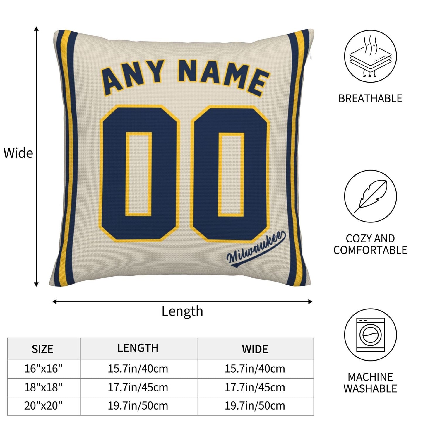 Custom Milwaukee Brewers Pillow Decorative Throw Pillow Case - Print Personalized Football Team Fans Name & Number Birthday Gift Football Pillows