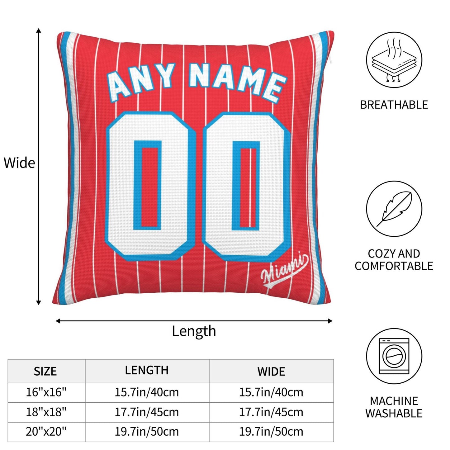 Custom Miami Marlins Pillow Decorative Throw Pillow Case - Print Personalized Football Team Fans Name & Number Birthday Gift Football Pillows