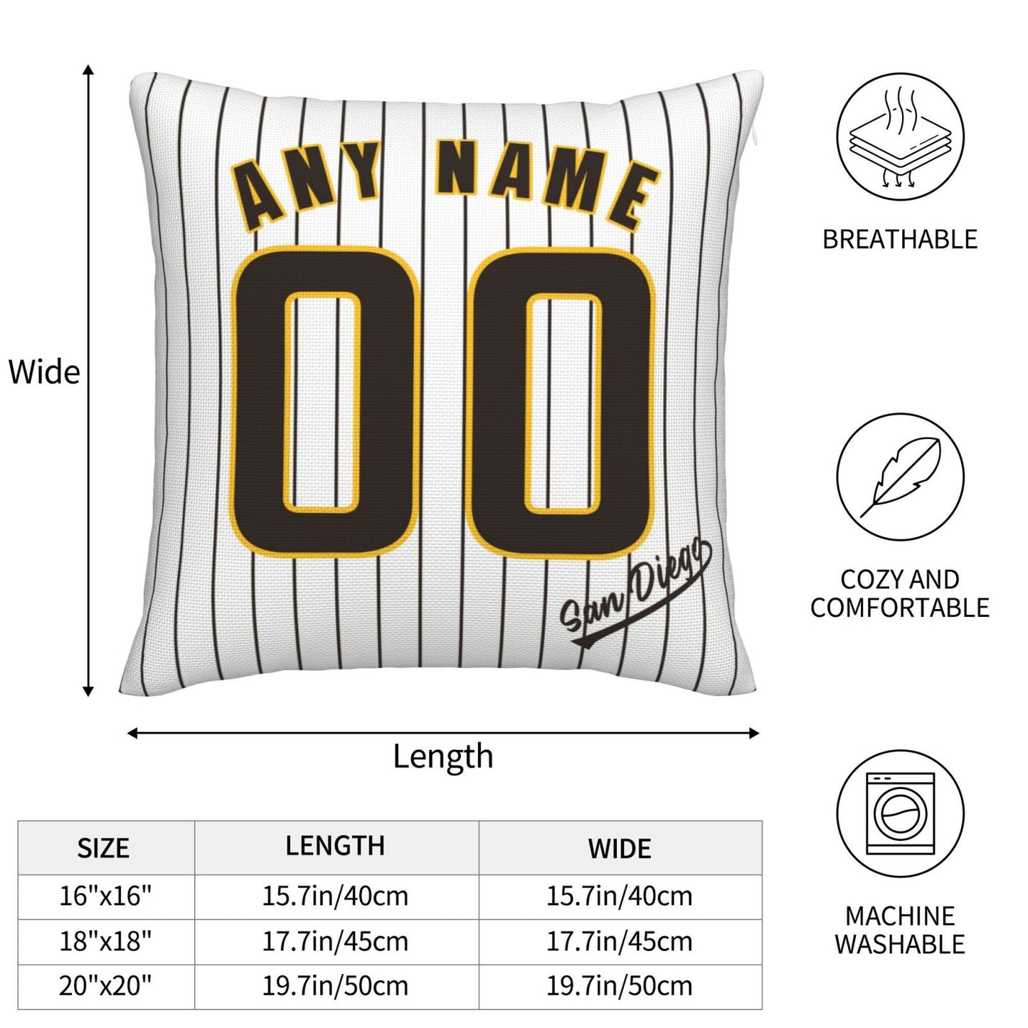 Custom San Diego Padres Pillow Decorative Throw Pillow Case - Print Personalized Football Team Fans Name & Number Birthday Gift Football Pillows