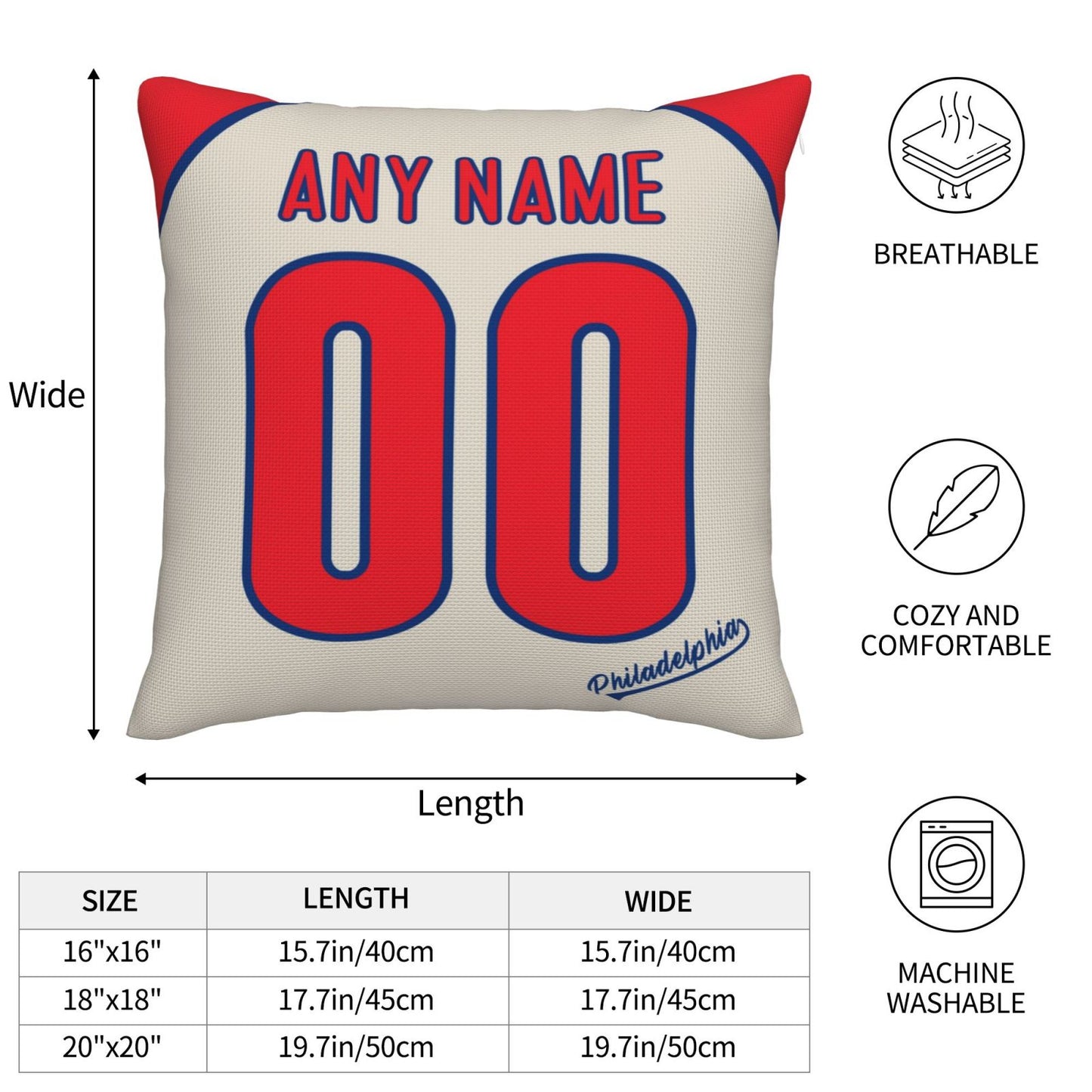 Custom Philadelphia Phillies Pillow Decorative Throw Pillow Case - Print Personalized Football Team Fans Name & Number Birthday Gift Football Pillows