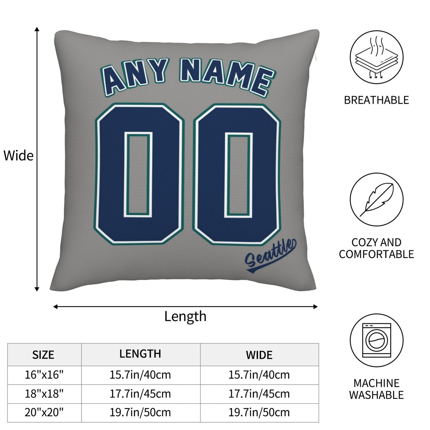 Custom Seattle Mariners Pillow Decorative Throw Pillow Case - Print Personalized Football Team Fans Name & Number Birthday Gift Football Pillows