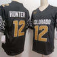 C.Buffaloes #12 Travis Hunter Black Gold With XII Patch FUSE Vapor Stitched American College Jerseys
