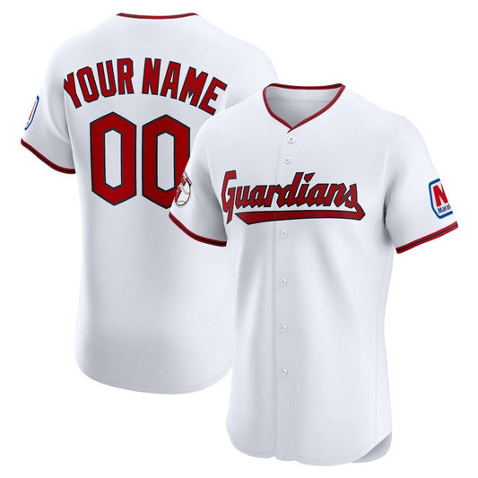 Custom Cleveland Guardians Home Elite Sponsor Patch Jersey – White Stitched Baseball Jerseys