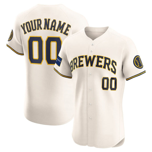 Custom Milwaukee Brewers Home Elite Sponsor Patch Jersey – Cream Stitched Baseball Jersey