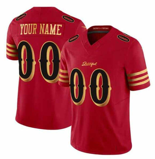 Custom SF.49ers Active Player Red Gold 2025 F.U.S.E. “Rivalries” Vapor Limited Football Stitched Jersey