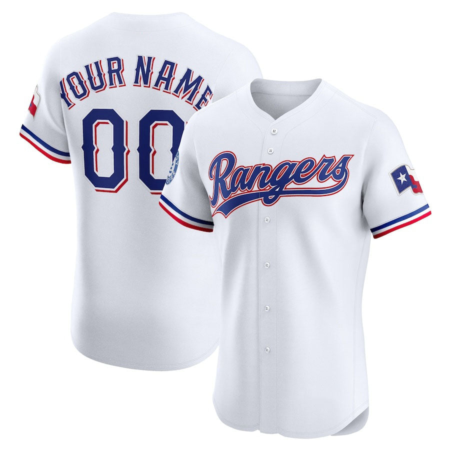 Custom Texas Rangers Home Elite Sponsor Patch Jersey – White Stitched Baseball Jersey