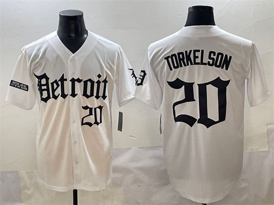 Detroit Tigers #20 Spencer Torkelson White 'Motor Gothic Edition' Vapor Premier Limited Stitched Baseball Jersey