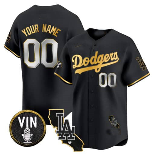 Custom Los Angeles Dodgers Vin & California Patch Gold Trim Vapor Premier Limited – All Stitched Baseball Jersey