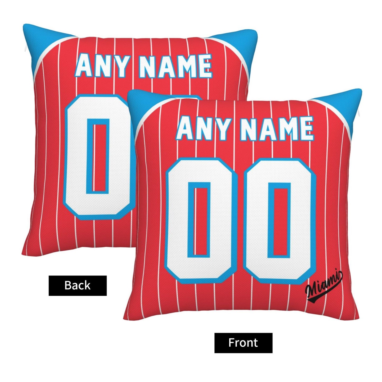 Custom Miami Marlins Pillow Decorative Throw Pillow Case - Print Personalized Football Team Fans Name & Number Birthday Gift Football Pillows