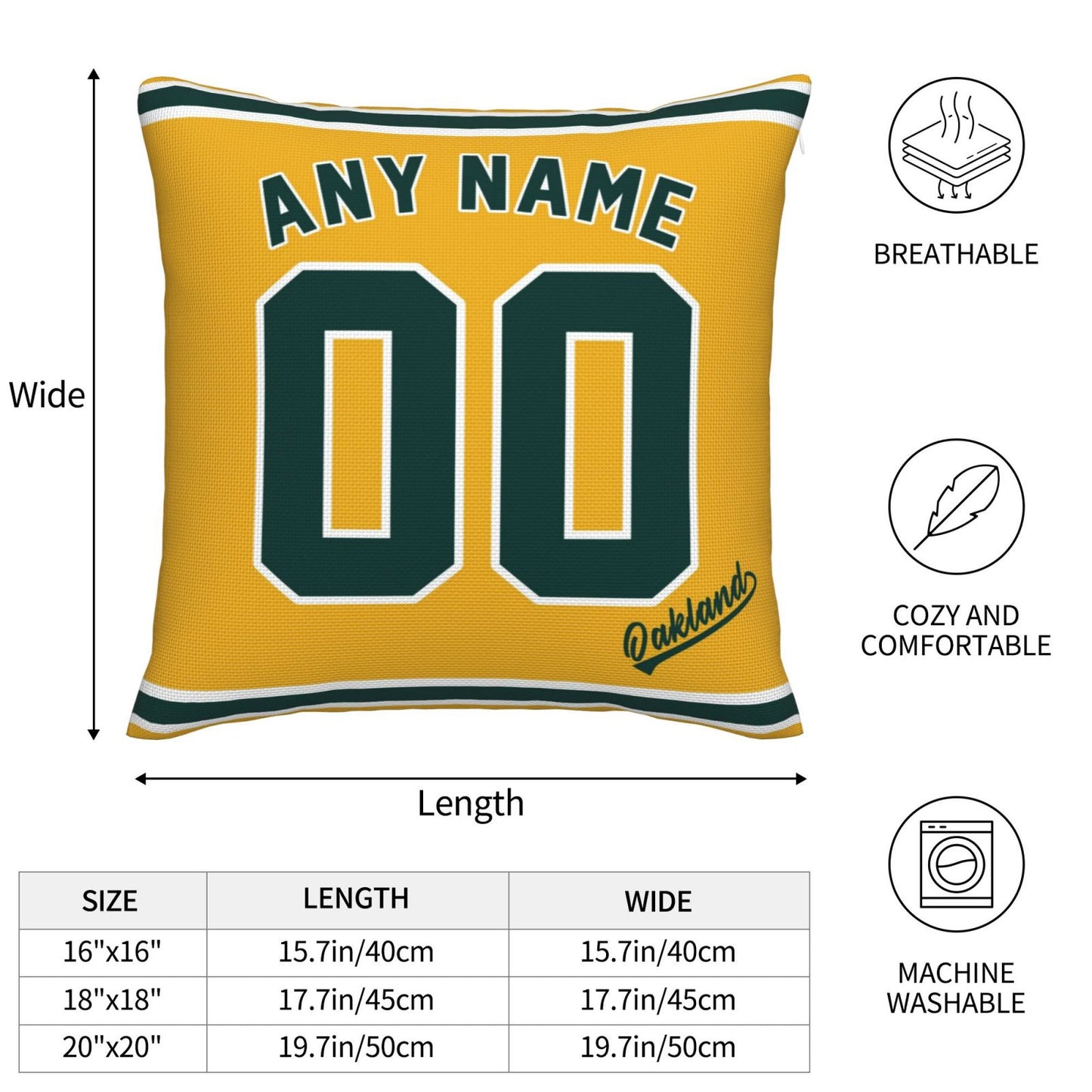 Custom Oakland Athletics Pillow Decorative Throw Pillow Case - Print Personalized Football Team Fans Name & Number Birthday Gift Football Pillows