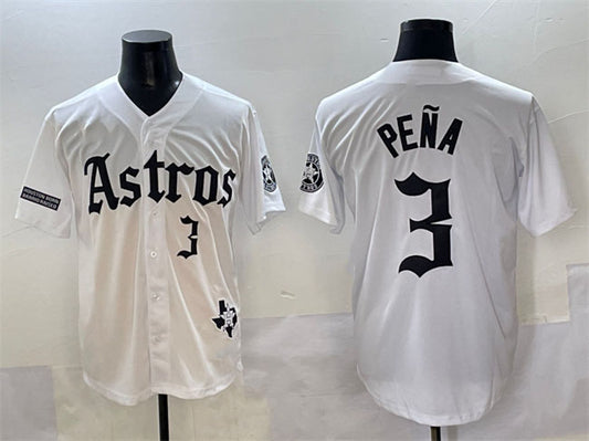 Houston Astros #3 Jeremy Pena White Gothic 'Houston Born Barrio Raised' Limited Stitched Baseball Jersey