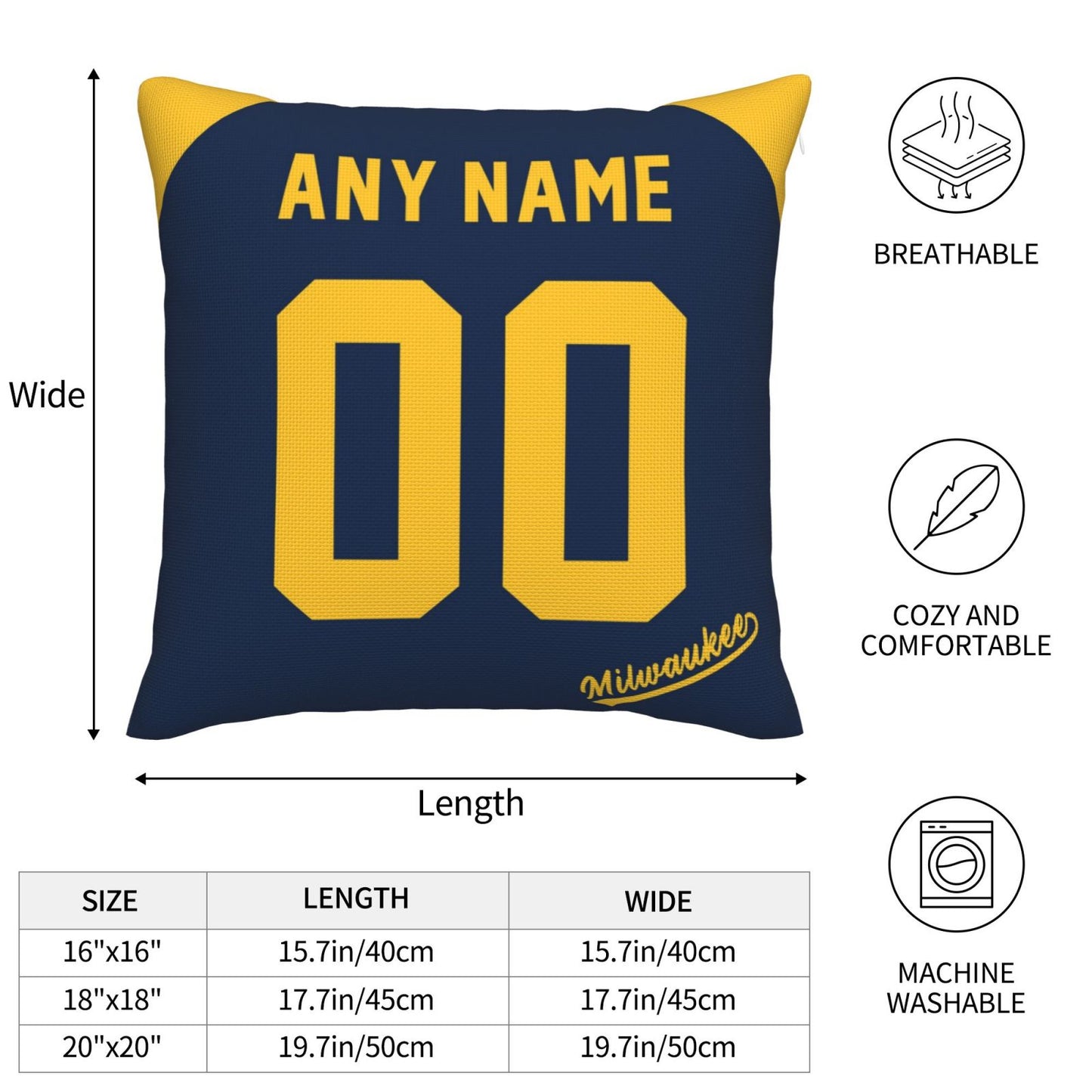 Custom Milwaukee Brewers Pillow Decorative Throw Pillow Case - Print Personalized Football Team Fans Name & Number Birthday Gift Football Pillows