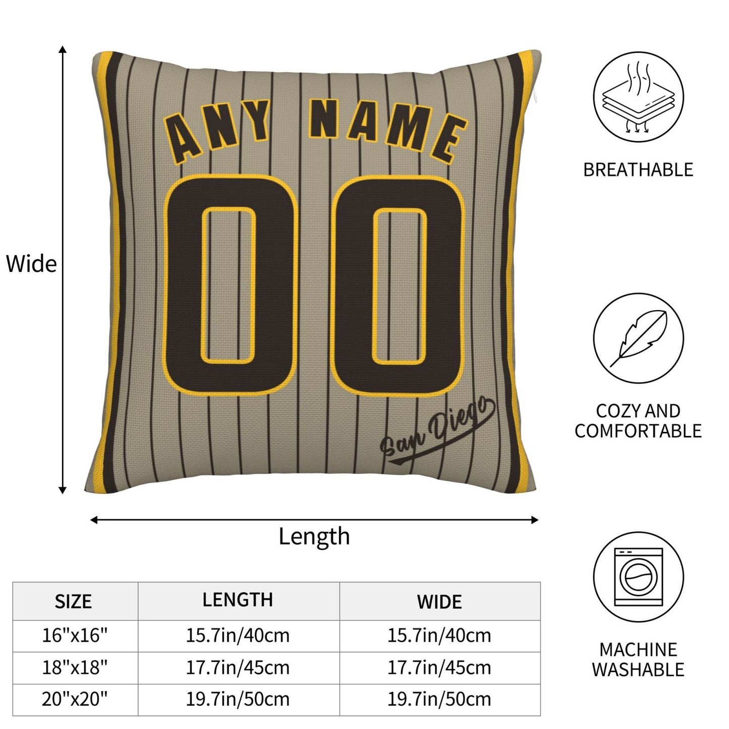 Custom San Diego Padres Pillow Decorative Throw Pillow Case - Print Personalized Football Team Fans Name & Number Birthday Gift Football Pillows