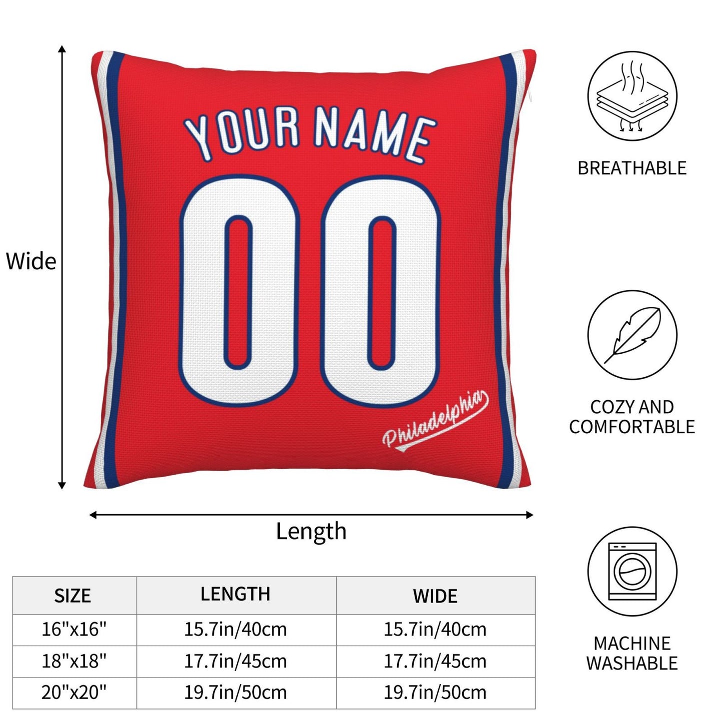 Custom Philadelphia Phillies Pillow Decorative Throw Pillow Case - Print Personalized Football Team Fans Name & Number Birthday Gift Football Pillows