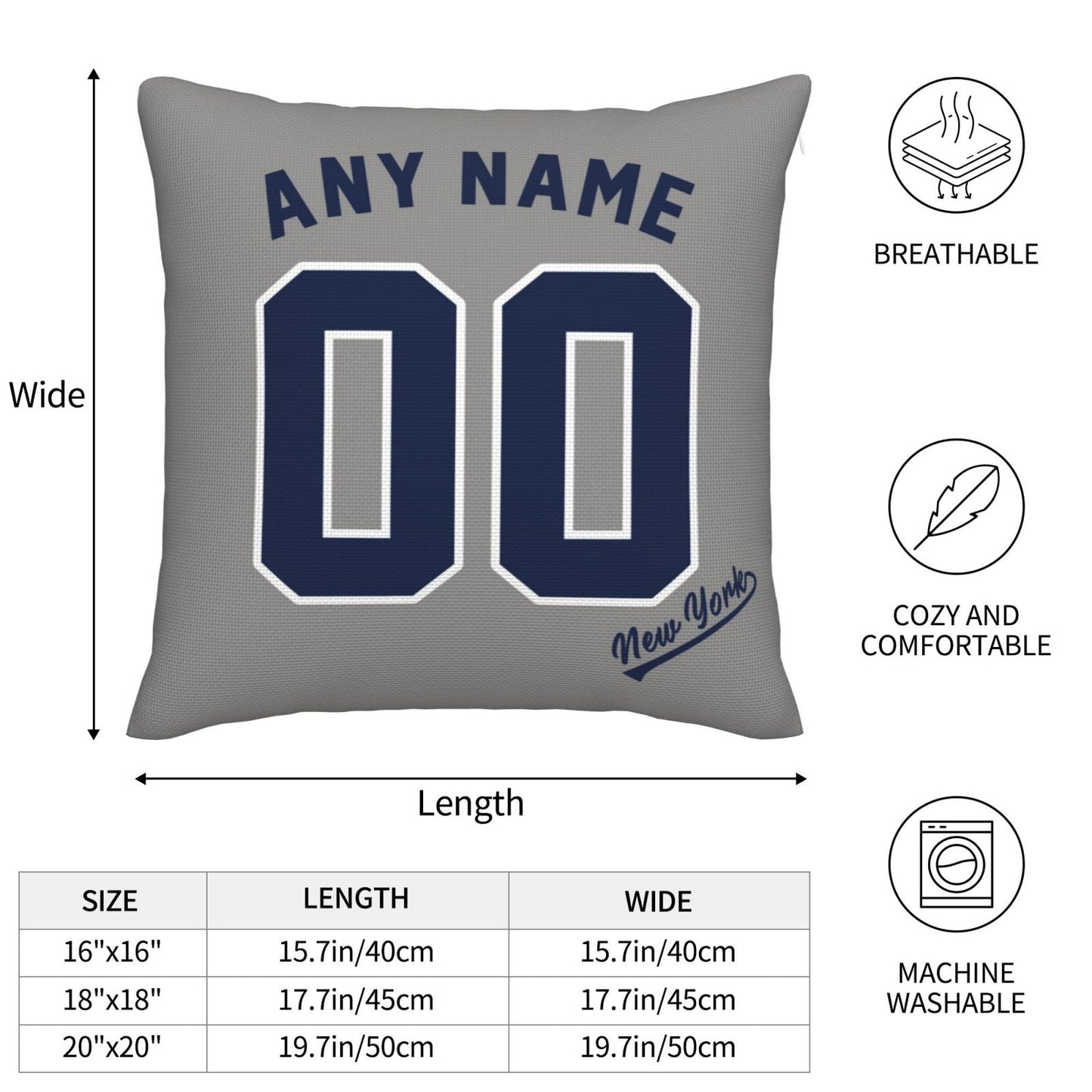 Custom New York Yankees Pillow Decorative Throw Pillow Case - Print Personalized Football Team Fans Name & Number Birthday Gift Football Pillows