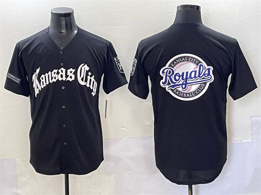 Kansas City Royals Team Big Logo Black 'Gothic Crown Edition' Vapor Premier Limited Stitched Baseball Jersey