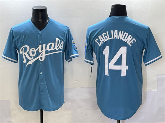 Kansas City Royals #14 Jac Caglianone Light Blue Cool Base Stitched Baseball Jersey