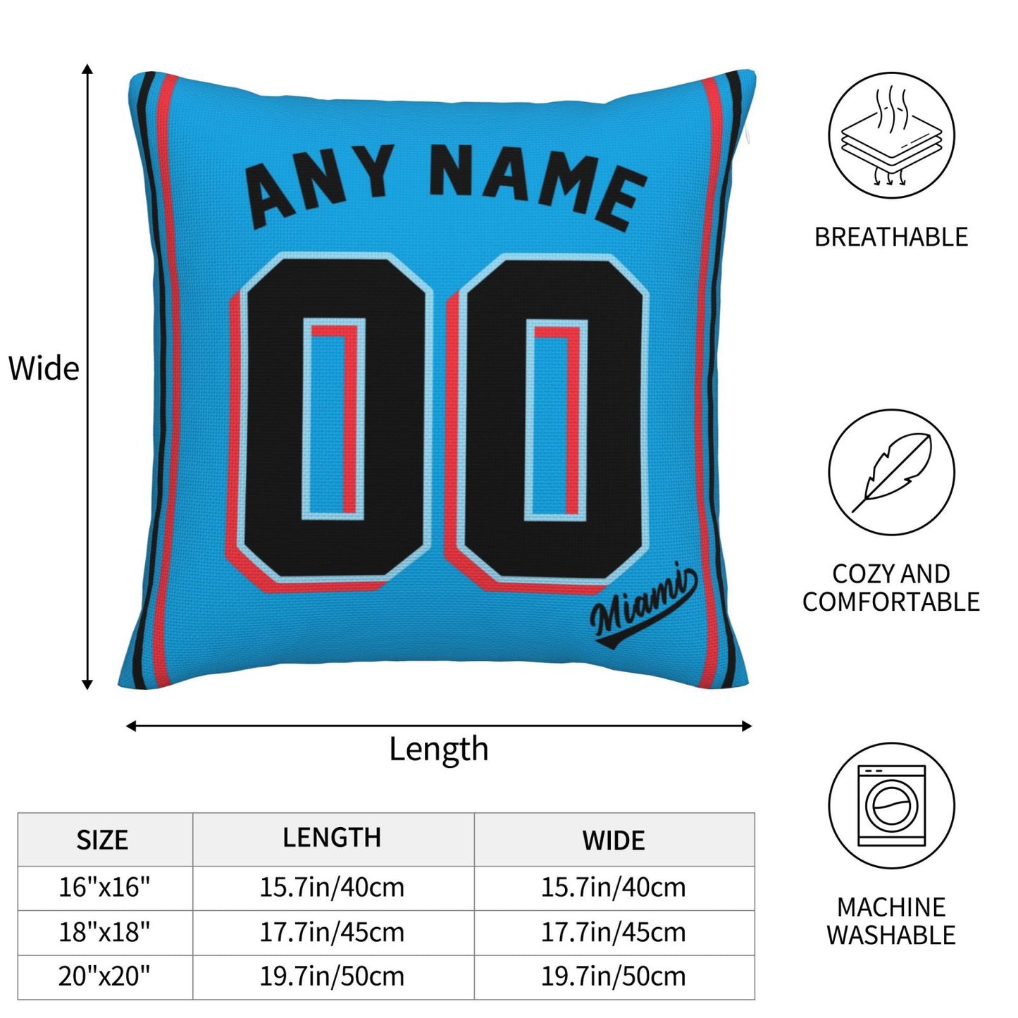 Custom Miami Marlins Pillow Decorative Throw Pillow Case - Print Personalized Football Team Fans Name & Number Birthday Gift Football Pillows