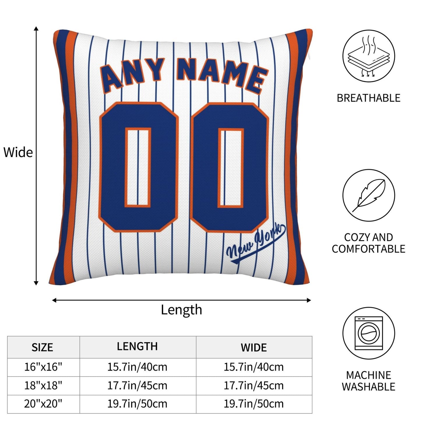 Custom New York Mets Pillow Decorative Throw Pillow Case - Print Personalized Football Team Fans Name & Number Birthday Gift Football Pillows