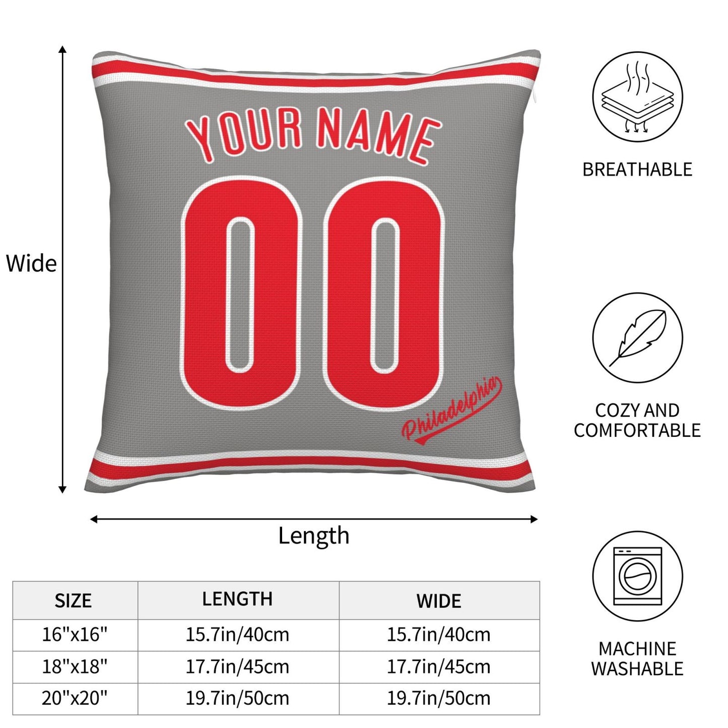 Custom Philadelphia Phillies Pillow Decorative Throw Pillow Case - Print Personalized Football Team Fans Name & Number Birthday Gift Football Pillows