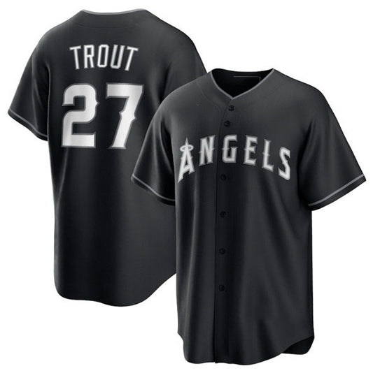 Los Angeles Angels #27 Mike Trout Black Lights Out Limited Stitched Baseball Jersey