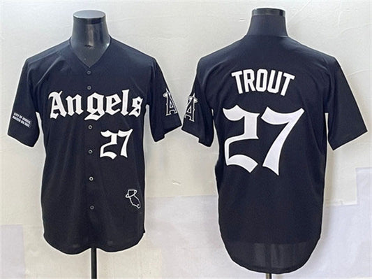 Los Angeles Angels #27 Mike Trout Black 'Gothic Halo Edition' Vapor Limited Stitched Baseball Jersey