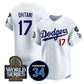 Los Angeles Dodgers #17 Shohei Ohtani White 2024 World Series With Fernando Memorial Patch Limited Stitched Baseball Jersey