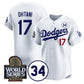 Los Angeles Dodgers #17 Shohei Ohtani White 2024 World Series With No. 34 Patch Limited Stitched Baseball Jersey