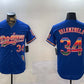 Los Angeles Dodgers #34 Fernando Valenzuela Royal Mexico California Patch Cool Base Stitched Baseball Jersey
