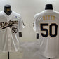 Los Angeles Dodgers #50 Mookie Betts White Gold 2024 World Series With Fernando Memorial Patch Limited Stitched Baseball Jersey