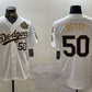 Los Angeles Dodgers #50 Mookie Betts White Gold 2024 World Series With Fernando Memorial Patch Limited Stitched Baseball Jerseys