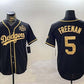 Los Angeles Dodgers #5 Freddie Freeman Black Gold 2024 World Series Patch And Champions Patch Cool Base Stitched Baseball Jersey