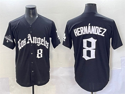Los Angeles Dodgers #8 Enrique Hernández Black Mexico 2025 LA Gothic Style With 2024 World Series Champions Patch Vapor Premier Limited Stitched Baseball Jersey
