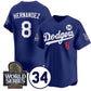 Los Angeles Dodgers #8 Enrique Hernández Royal 2024 World Series With No. 34 Patch Limited Stitched Baseball Jersey