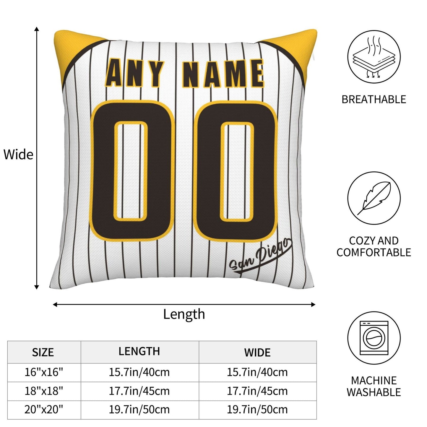 Custom San Diego Padres Pillow Decorative Throw Pillow Case - Print Personalized Football Team Fans Name & Number Birthday Gift Football Pillows