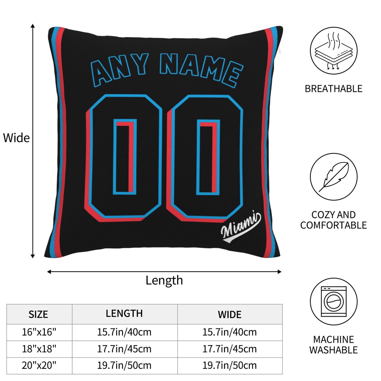 Custom Miami Marlins Pillow Decorative Throw Pillow Case - Print Personalized Football Team Fans Name & Number Birthday Gift Football Pillows