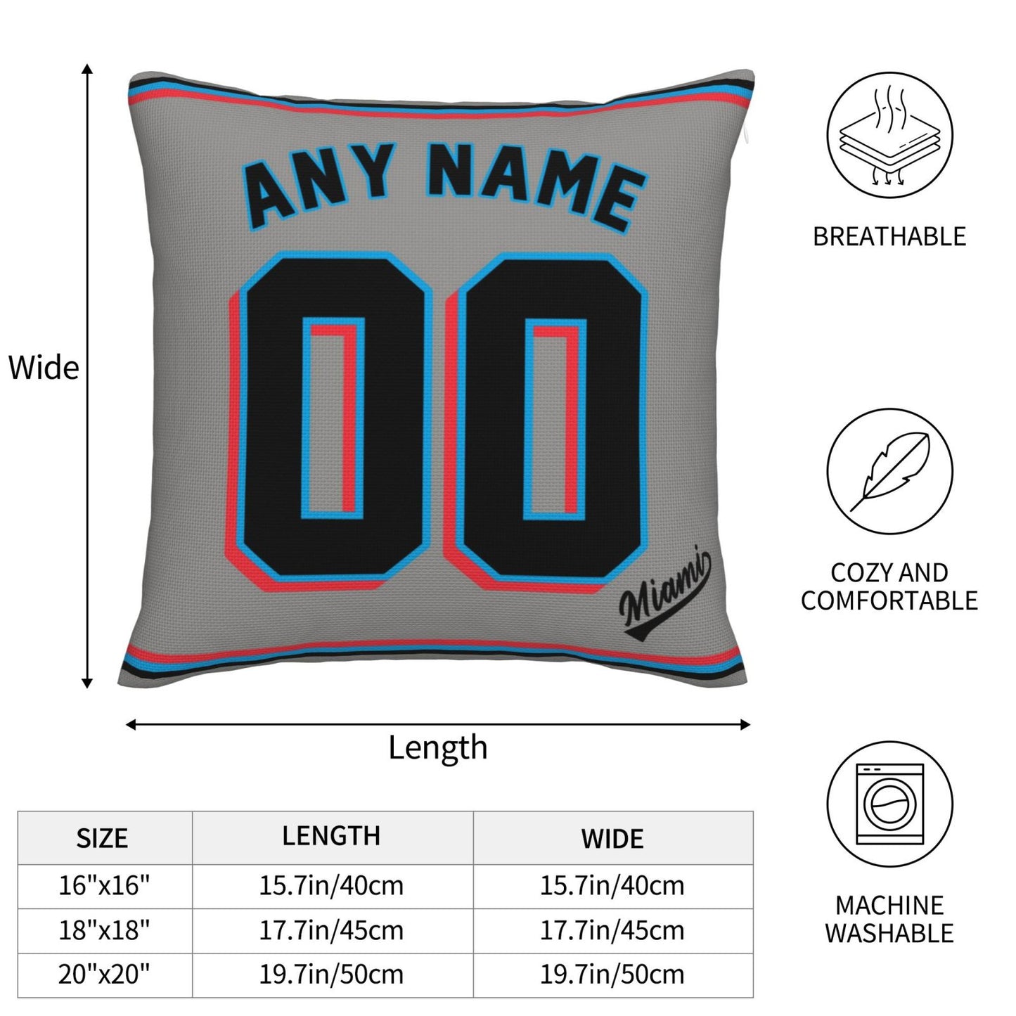 Custom Miami Marlins Pillow Decorative Throw Pillow Case - Print Personalized Football Team Fans Name & Number Birthday Gift Football Pillows