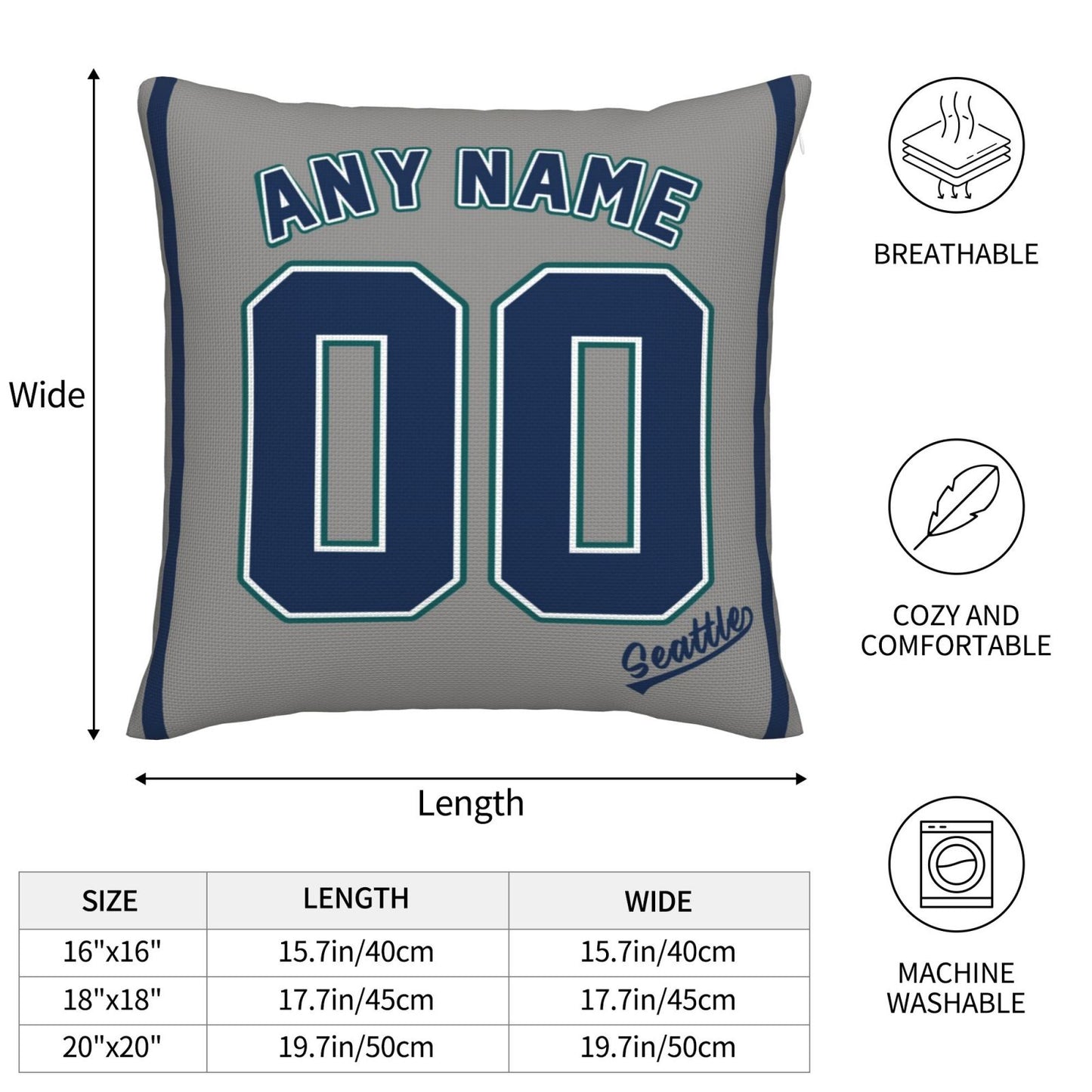 Custom Seattle Mariners Pillow Decorative Throw Pillow Case - Print Personalized Football Team Fans Name & Number Birthday Gift Football Pillows