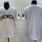 Milwaukee Brewers Blank White Pinstripe 2025 With Patch Stitched Baseball Jersey