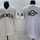 Milwaukee Brewers Team Big Logo White Pinstripe 2025 With Patch Stitched Baseball Jersey