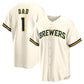 Milwaukee Brewers #1 Dad Home Replica Jersey - White Stitched Baseball Jersey