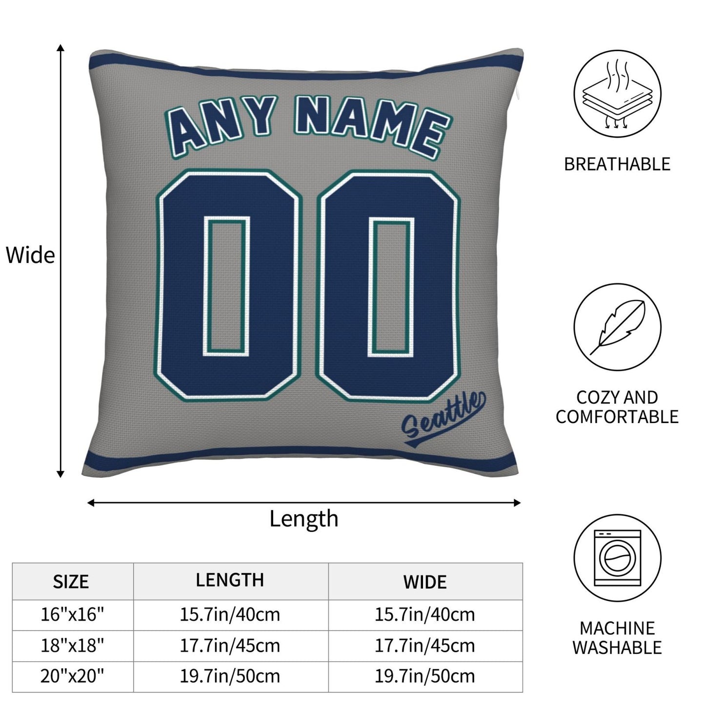 Custom Seattle Mariners Pillow Decorative Throw Pillow Case - Print Personalized Football Team Fans Name & Number Birthday Gift Football Pillows