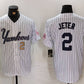 New York Yankees #2 Derek Jeter White Pinstripe Fashion Cool Base Baseball Jerseys