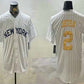 New York Yankees #2 Derek Jeter White Pinstripe Name Fashion Cool Base Stitched Baseball Jersey