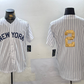 New York Yankees #2 Derek Jeter White Pinstripe Without Name Fashion Cool Base Stitched Baseball Jersey
