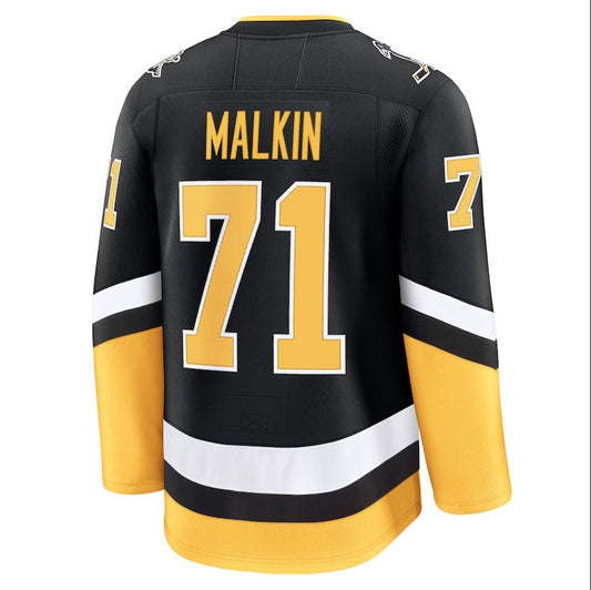 P.Penguins #71 Evgeni Malkin Fanatics Alternate Premium Jersey - Black Stitched American Hockey Jerseys